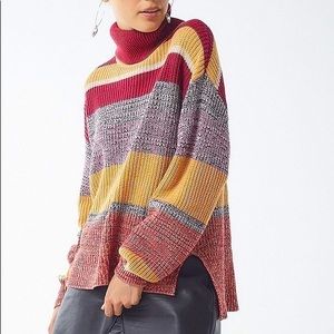 Urban outfitters striped turtleneck red mustard sweater